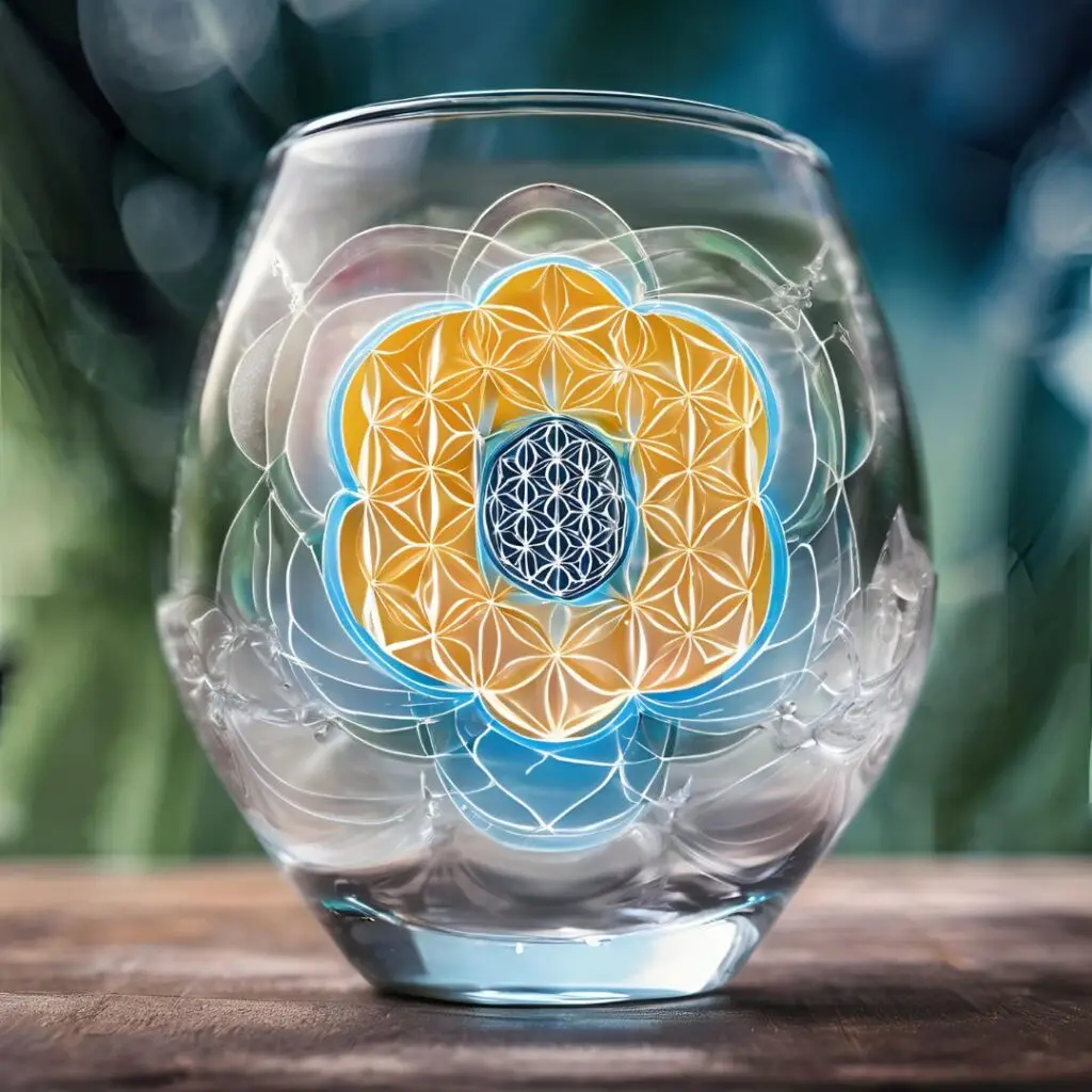 verre d'eau avec une fleure de vie