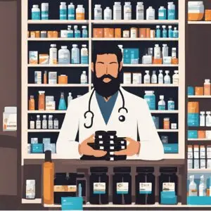 un pharmacien avec des pots de shilajit dans les mains