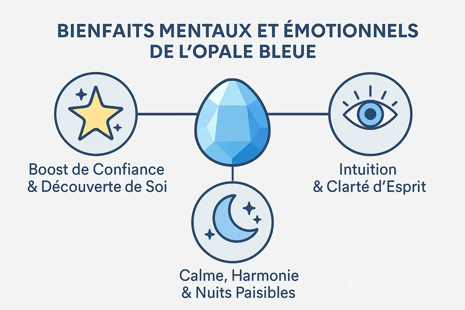 Bien-être Découvrir bienfaits de l’opale bleue pour corps & esprit Opale bleue sur un fond clair