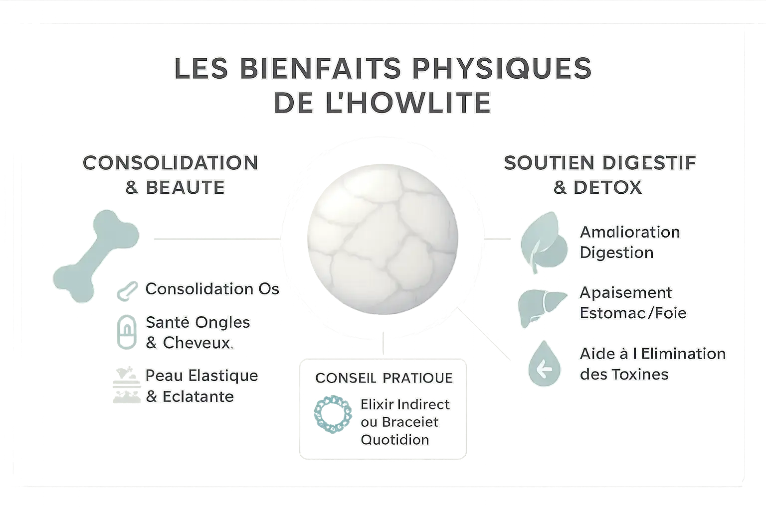 Bien-être Howlite vertus : Calme émotionnel et bien-être quotidien Howlite stone with white and gray veins