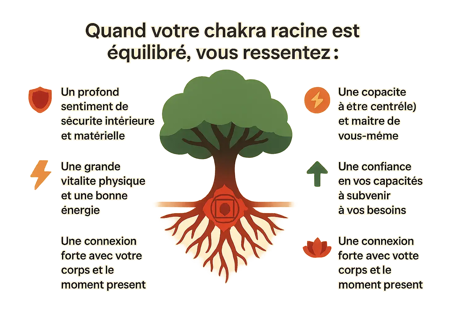 Bien-être Découvrez le chakra racine et son pouvoir d'ancrage Illustration du chakra racine équilibré