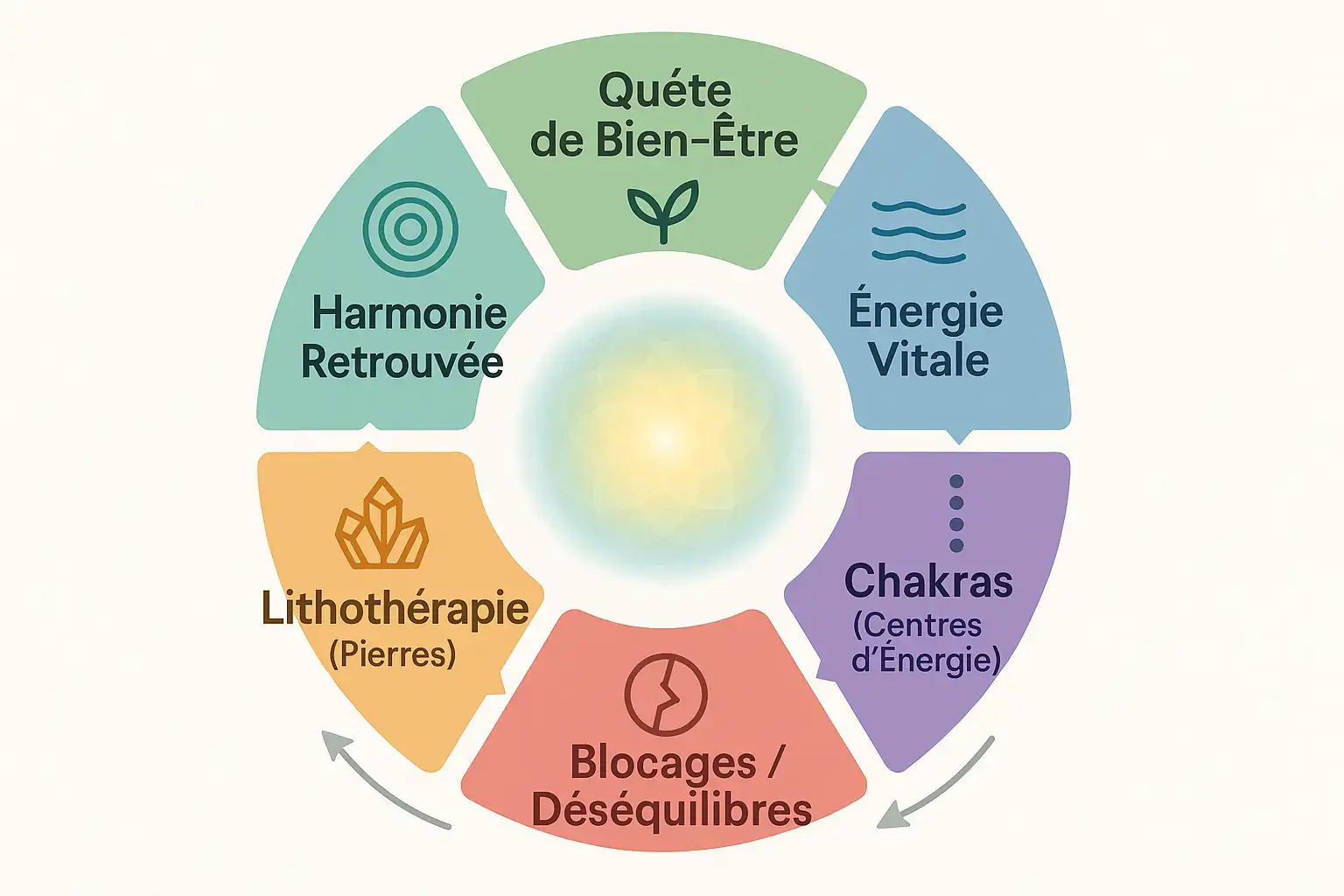Schéma des 7 chakras avec leurs pierres associées