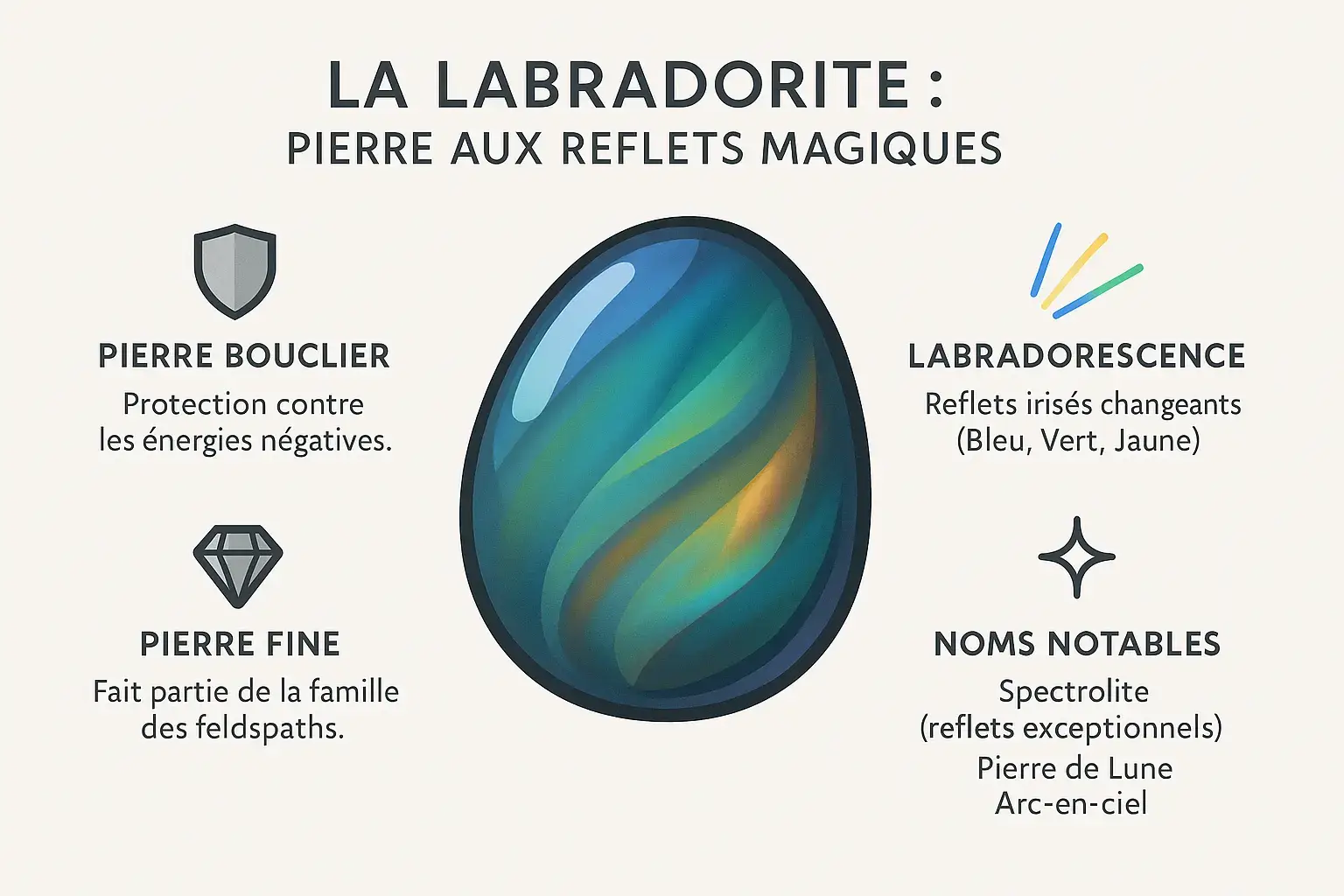 Bien-être La labradorite : votre pierre de protection et d'intuition Pierre de labradorite aux reflets irisés montrant son effet labradorescence