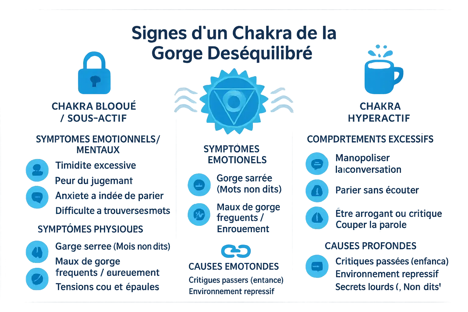 Bien-être Chakra gorge : maîtrisez communication authentique 🗣️ Illustration des signes de déséquilibre du chakra de la gorge