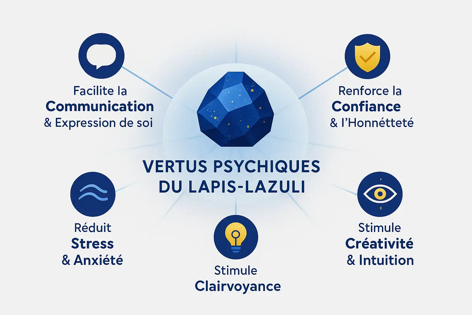 Infographie sur les vertus psychiques du lapis lazuli