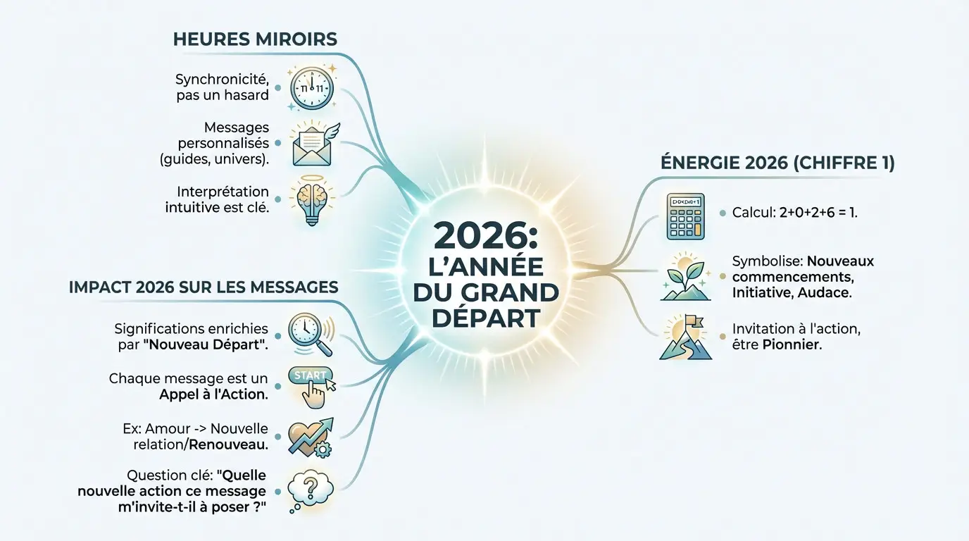 Bien-être Heures miroirs signification 2026 : l'année du renouveau Infographie sur la numérologie de 2026 et l'impact sur les heures miroirs