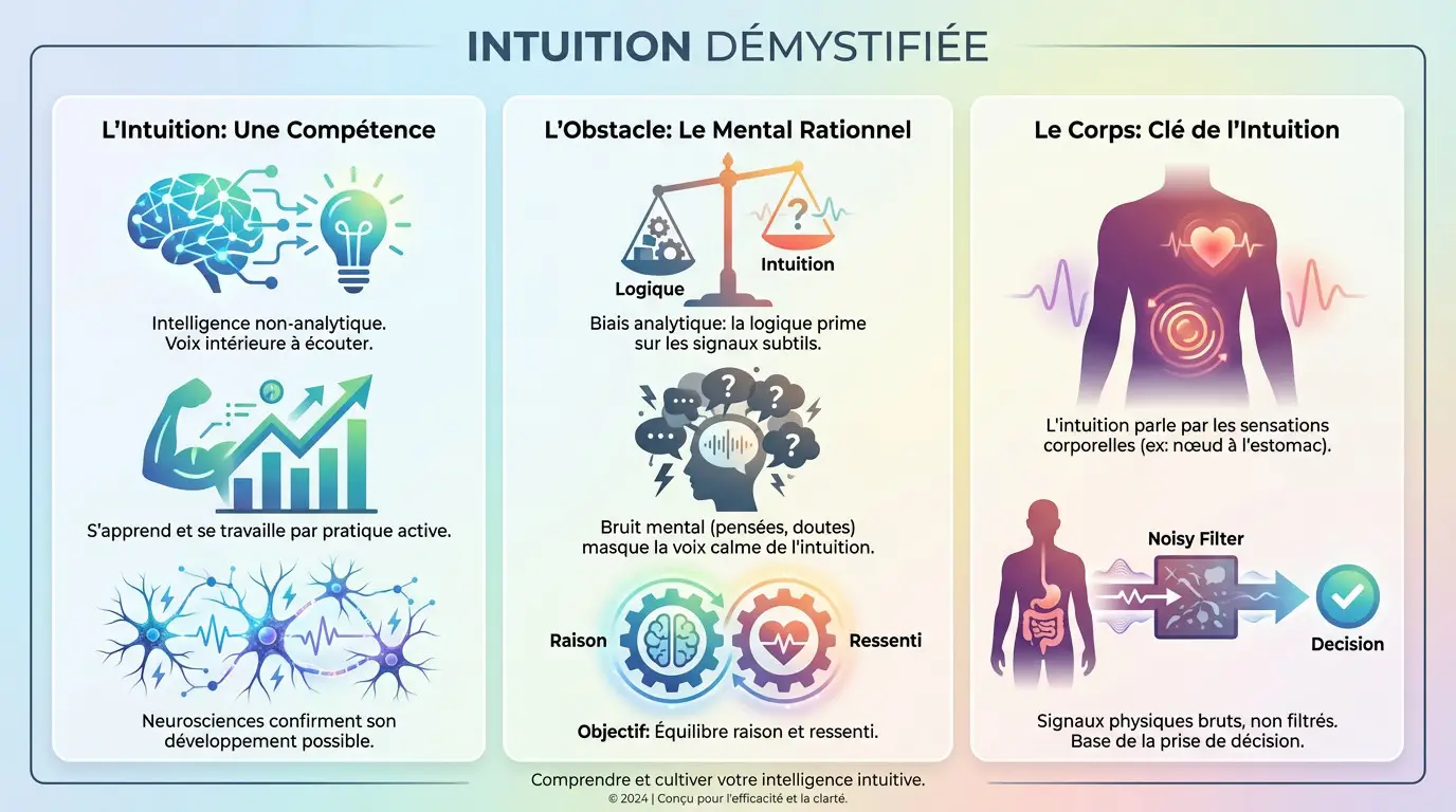 Illustration symbolique d'une personne connectée à son intuition et à sa voix intérieure