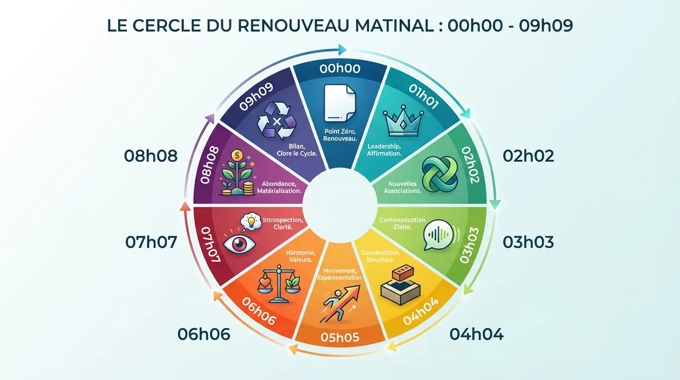 Bien-être Heures miroirs signification 2026 : l'année du renouveau Illustration symbolique des heures miroirs du matin marquant le renouveau de 2026